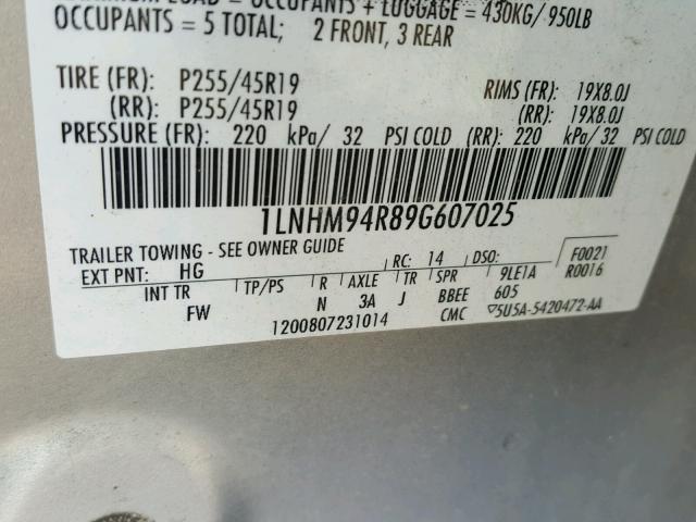 1LNHM94R89G607025 - 2009 LINCOLN MKS CREAM photo 10