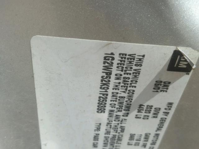 1G2WP52K91F259395 - 2001 PONTIAC GRAND PRIX Արծաթագույն լուսանկար 10