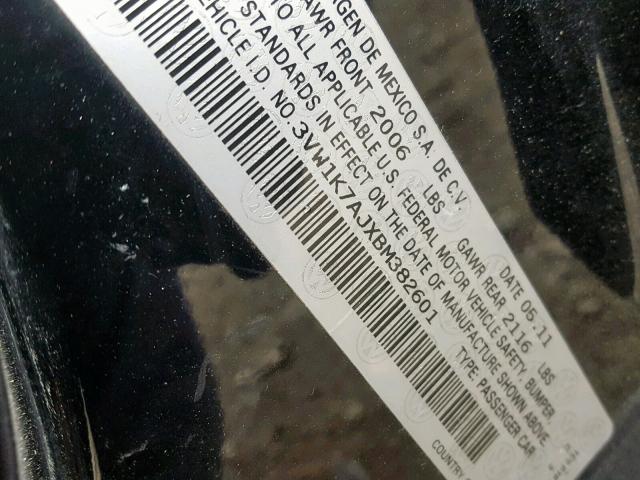 3VW1K7AJXBM382601 - 2011 VOLKSWAGEN JETTA BASE 黑色 照片 10