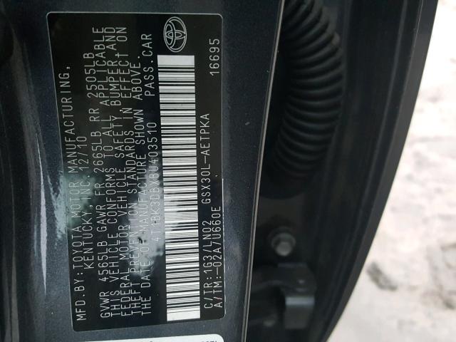 4T1BK3DBXBU403510 - 2011 TOYOTA AVALON BAS Boz foto 10