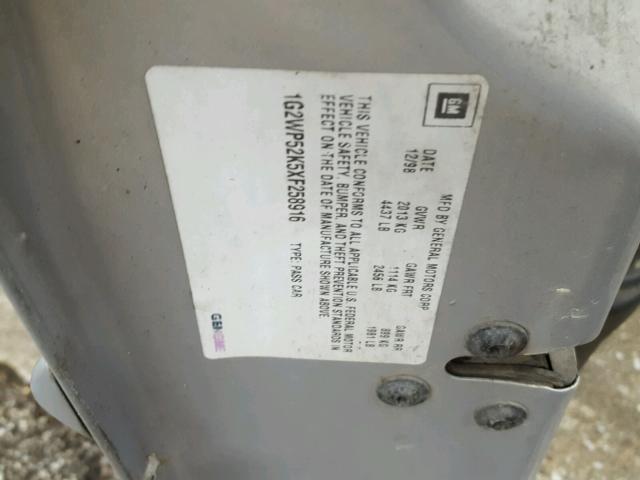 1G2WP52K5XF258916 - 1999 PONTIAC GRAND PRIX SILVER photo 10