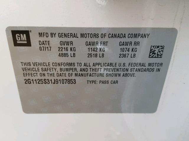 2G1125S31J9107853 - 2018 CHEVROLET IMPALA PRE WHITE photo 10