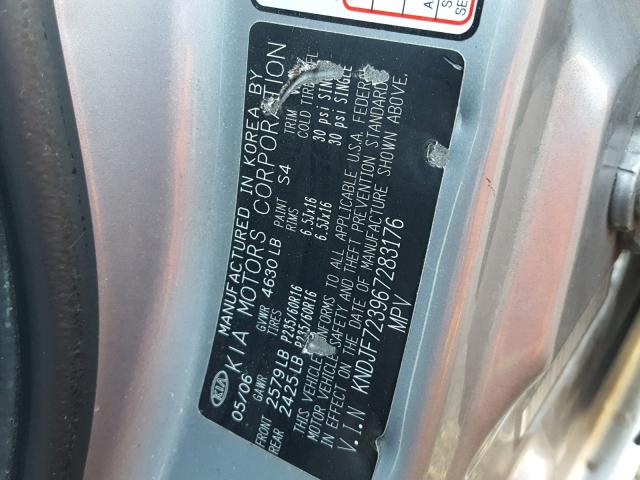 KNDJF723967283176 - 2006 KIA NEW SPORTA GRAY photo 10