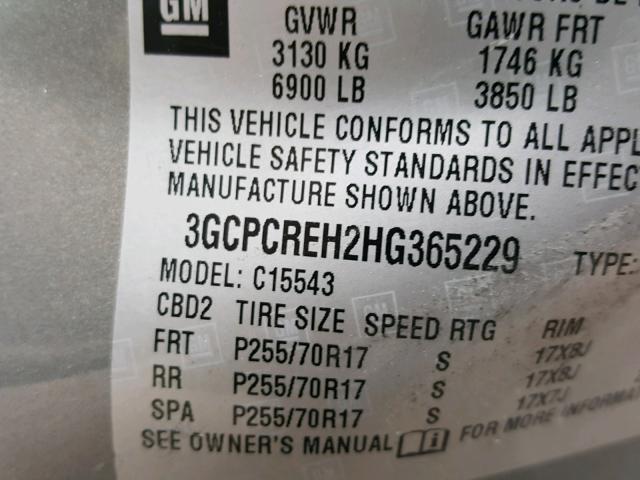 3GCPCREH2HG365229 - 2017 CHEVROLET SILVERADO SILVER photo 10