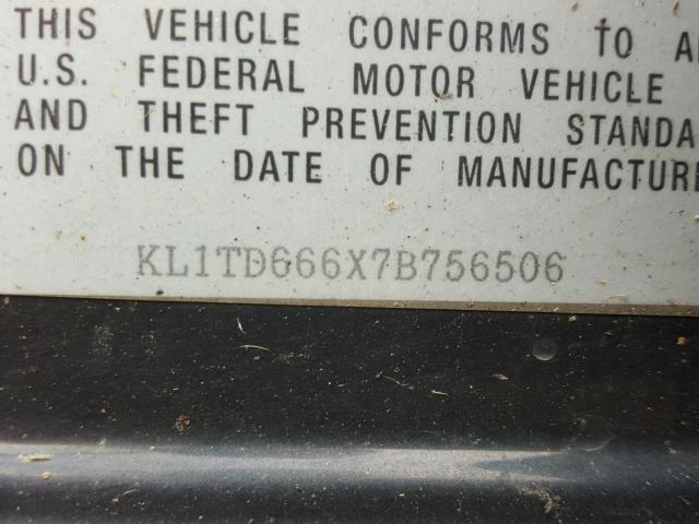 KL1TD666X7B756506 - 2007 CHEVROLET AVEO BASE Qara foto 10