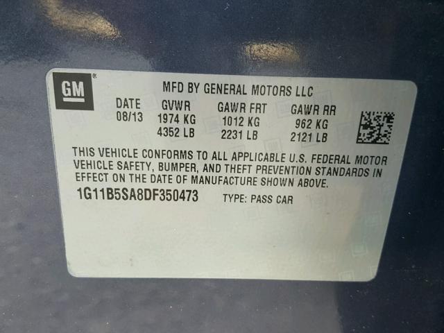 1G11B5SA8DF350473 - 2013 CHEVROLET MALIBU LS BLUE photo 10