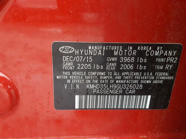 KMHD35LH9GU326028 - 2016 HYUNDAI ELANTRA GT RED photo 10