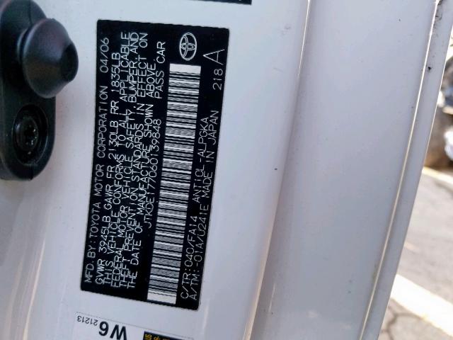 JTKDE177060139848 - 2006 TOYOTA SCION TC თეთრი ფოტო 10