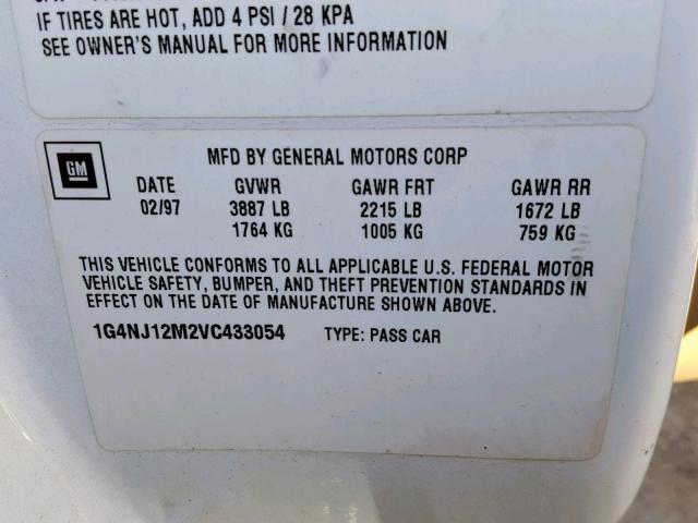 1G4NJ12M2VC433054 - 1997 BUICK SKYLARK GR WHITE photo 10