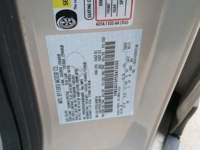 2FMZA57695BA73400 - 2005 FORD FREESTAR S SILVER photo 10