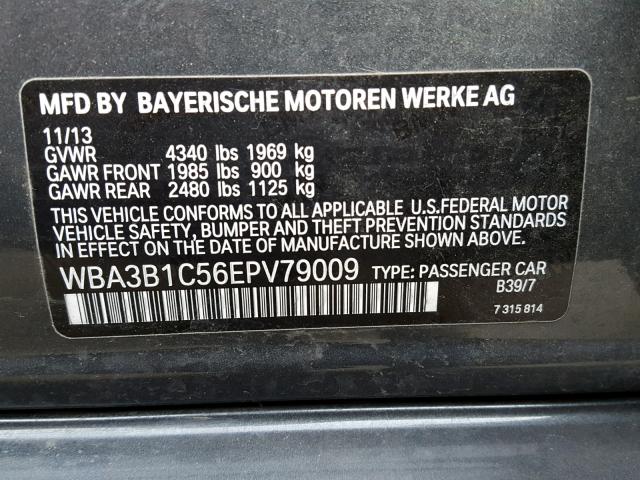 WBA3B1C56EPV79009 - 2014 BMW 320 I GRAY photo 10