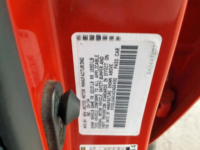 5Y2SL64814Z466492 - 2004 PONTIAC VIBE RED photo 10