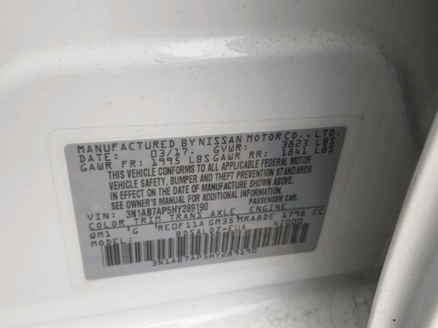 3N1AB7AP5HY289190 - 2017 NISSAN SENTRA WHITE photo 10