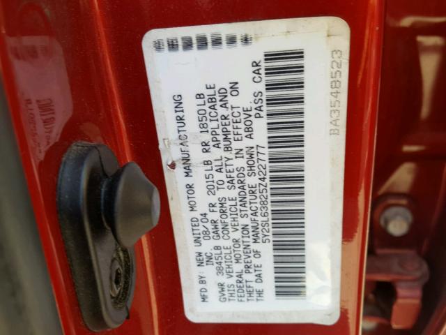 5Y2SL63825Z422777 - 2005 PONTIAC VIBE RED photo 10