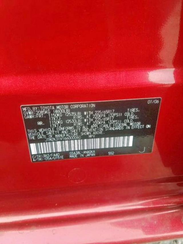 JTMZK31V166000060 - 2006 TOYOTA RAV4 LIMIT RED photo 10