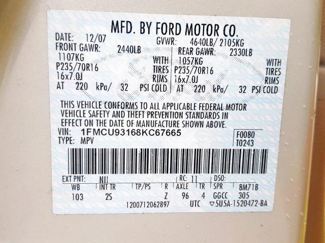 1FMCU93168KC67665 - 2008 FORD ESCAPE XLT WHITE photo 10