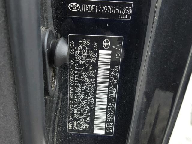 JTKDE177970151398 - 2007 TOYOTA SCION TC 黑色 照片 10