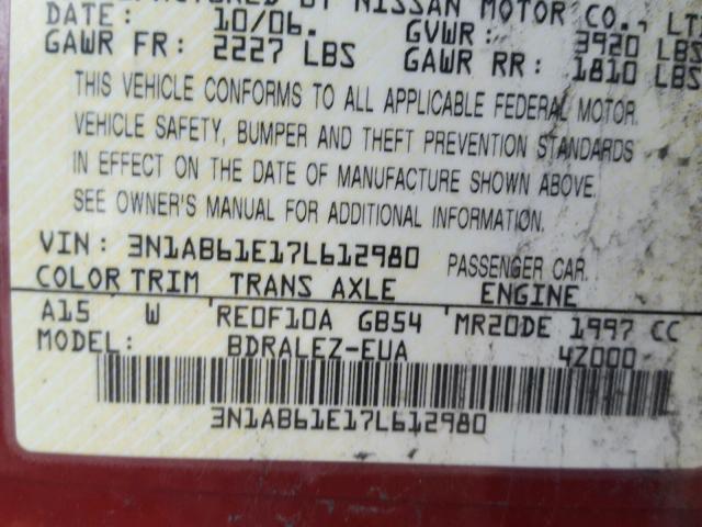 3N1AB61E17L612980 - 2007 NISSAN SENTRA 2.0 RED photo 10