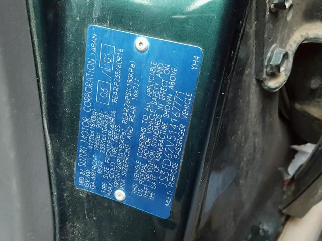 JS3TD62V514167771 - 2001 SUZUKI GRAND VITA GREEN photo 10