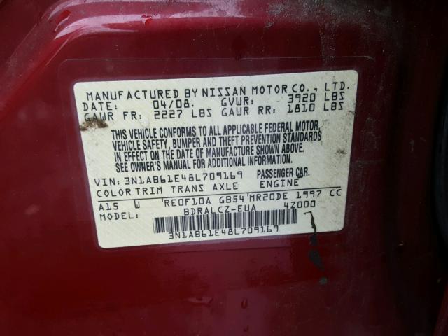 3N1AB61E48L709169 - 2008 NISSAN SENTRA 2.0 RED photo 10