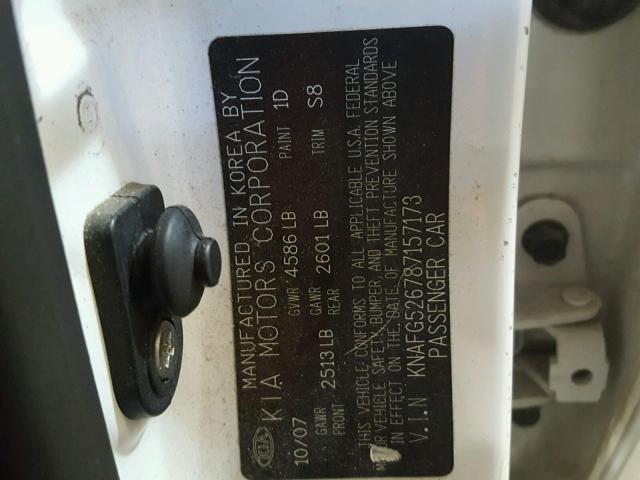 KNAFG526787157173 - 2008 KIA RONDO LX WHITE photo 10