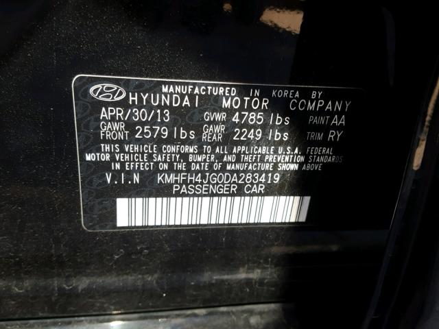 KMHFH4JG0DA283419 - 2013 HYUNDAI AZERA GLS BLACK photo 10