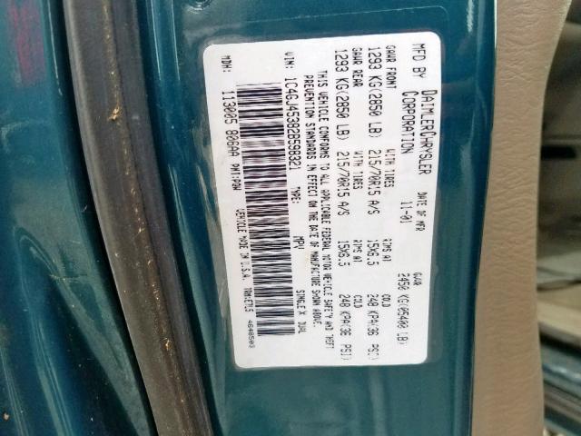 1C4GJ45382B598321 - 2002 CHRYSLER VOYAGER LX GREEN photo 10