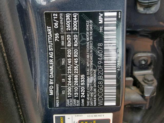 WDCGG8JB2DF944078 - 2013 MERCEDES-BENZ GLK 350 4M GRAY photo 10