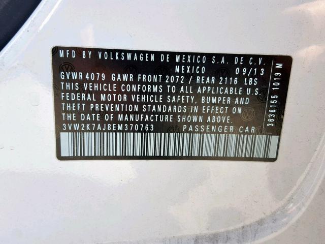 3VW2K7AJ8EM370763 - 2014 VOLKSWAGEN JETTA BASE Սպիտակ լուսանկար 10