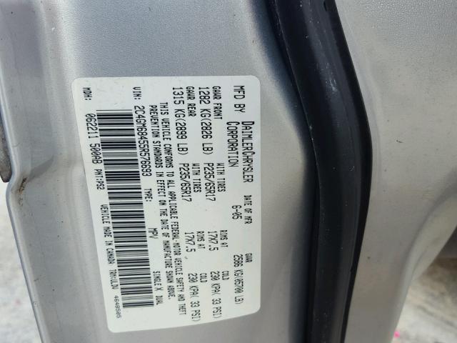 2C4GM68455R576693 - 2005 CHRYSLER PACIFICA T SILVER photo 10