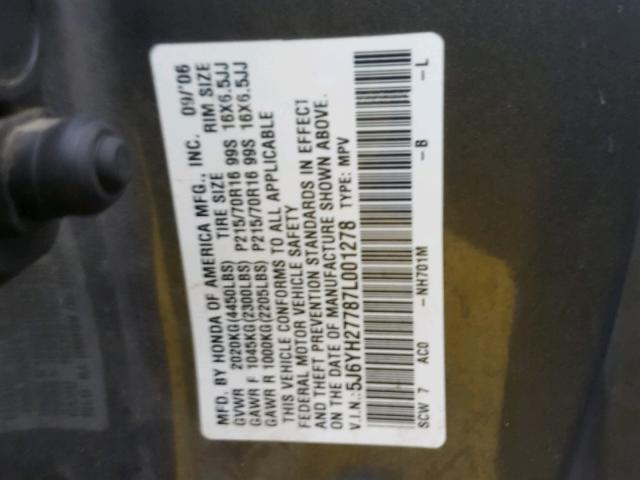 5J6YH27787L001278 - 2007 HONDA ELEMENT EX SILVER photo 10