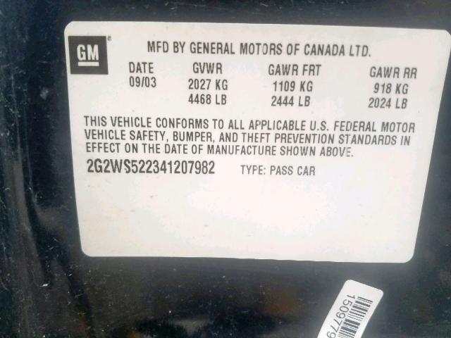 2G2WS522341207982 - 2004 PONTIAC GRAND PRIX BLACK photo 10