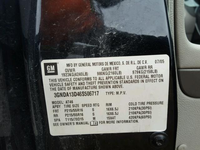 3GNDA13D46S506717 - 2006 CHEVROLET HHR LS BLACK photo 10