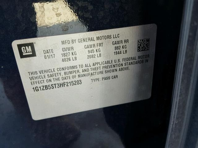 1G1ZB5ST3HF215203 - 2017 CHEVROLET MALIBU LS Көк фото 10