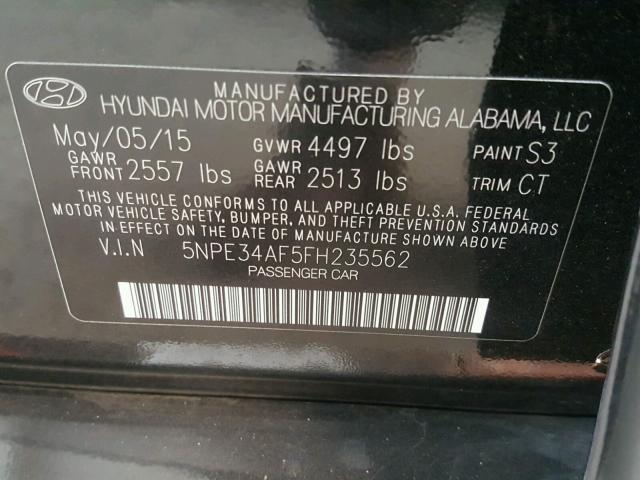 5NPE34AF5FH235562 - 2015 HYUNDAI SONATA SPO BLACK photo 10