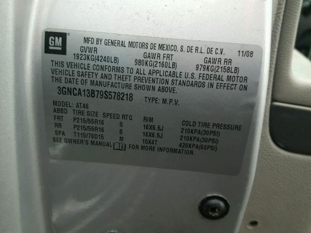 3GNCA13B79S578218 - 2009 CHEVROLET HHR LS Plata foto 10