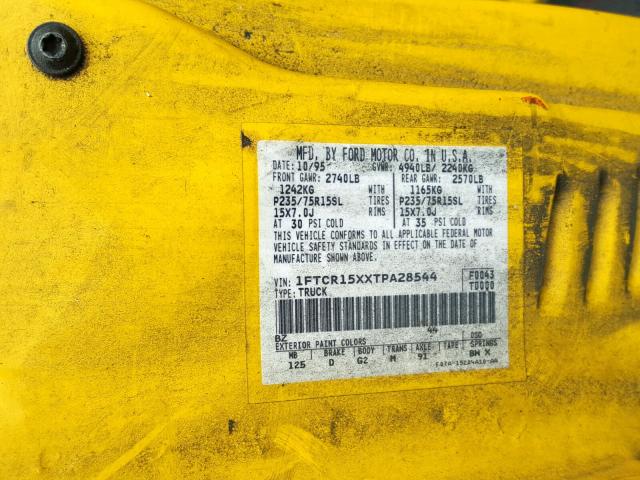 1FTCR15XXTPA28544 - 1996 FORD RANGER SUP YELLOW photo 10