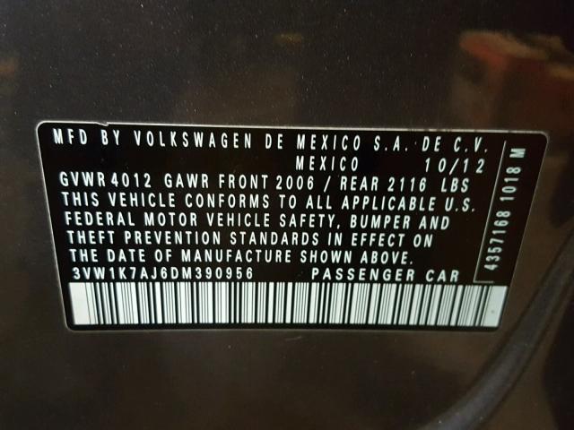 3VW1K7AJ6DM390956 - 2013 VOLKSWAGEN JETTA BASE Գրաֆիտ լուսանկար 10