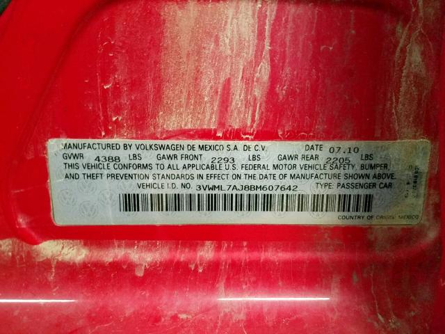 3VWML7AJ8BM607642 - 2011 VOLKSWAGEN JETTA TDI RED photo 10