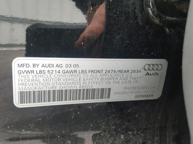 WAUDG74F35N109323 - 2005 AUDI A6 3.2 QUA BLACK photo 10