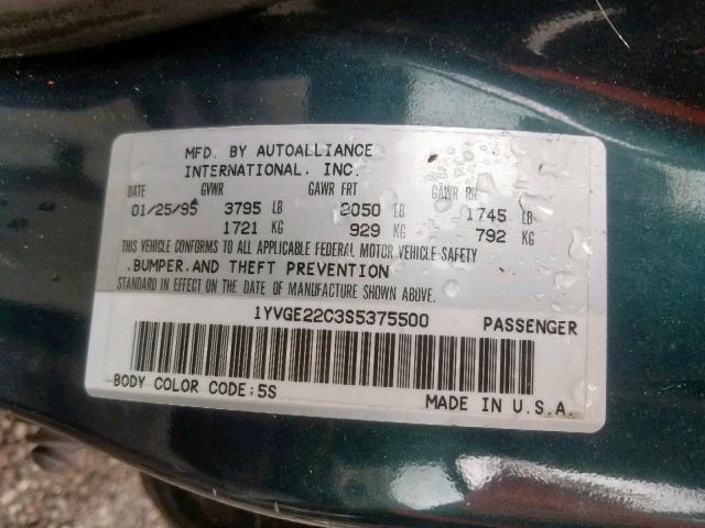 1YVGE22C3S5375500 - 1995 MAZDA 626 DX GREEN photo 10