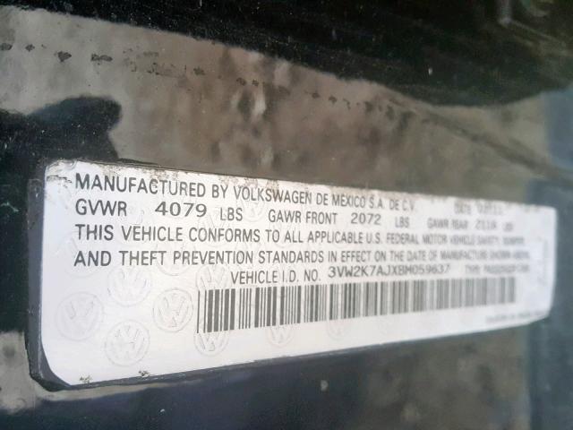 3VW2K7AJXBM059637 - 2011 VOLKSWAGEN JETTA BASE შავი ფოტო 10