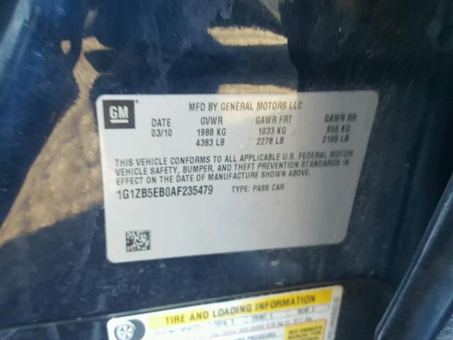 1G1ZB5EB0AF235479 - 2010 CHEVROLET MALIBU LS BLACK photo 10