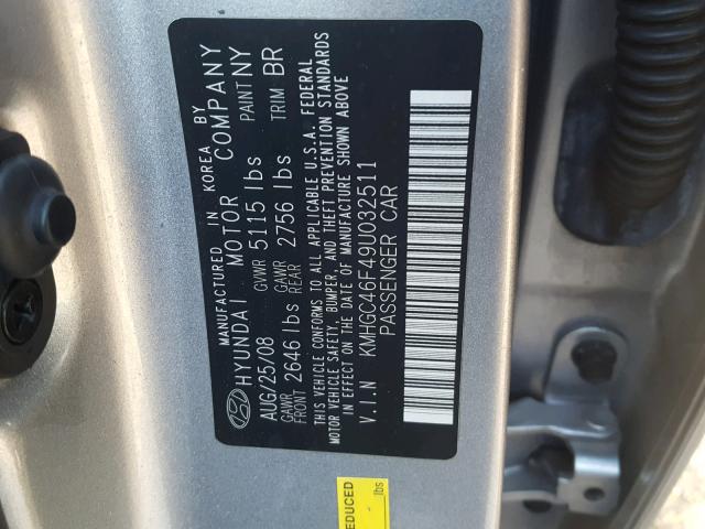 KMHGC46F49U032511 - 2009 HYUNDAI GENESIS 4. SILVER photo 10