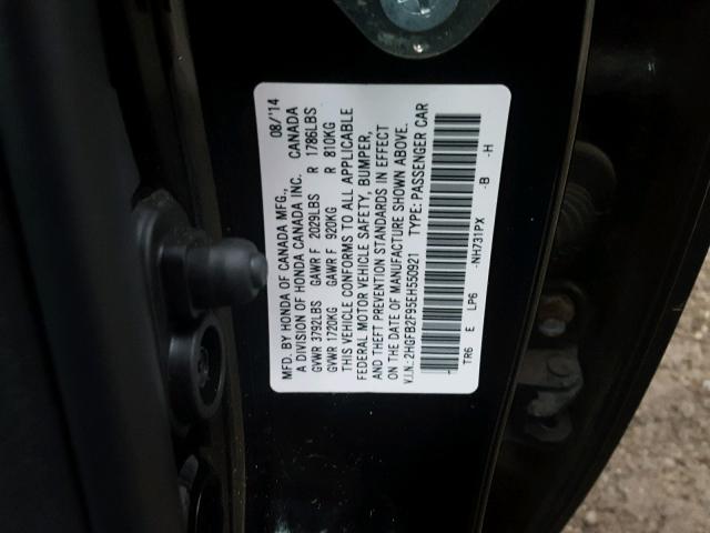 2HGFB2F95EH550921 - 2014 HONDA CIVIC EXL BLACK photo 10