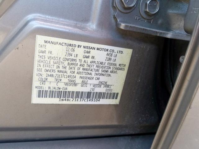 1N4BL21E37C149104 - 2007 NISSAN ALTIMA 3.5 BROWN photo 10