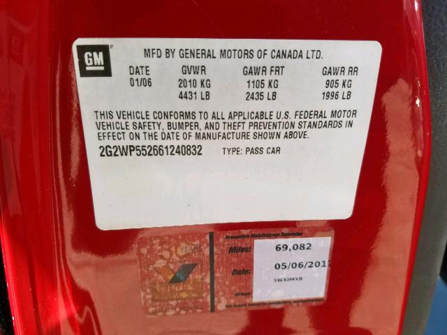 2G2WP552661240832 - 2006 PONTIAC GRAND PRIX Қызыл фото 10