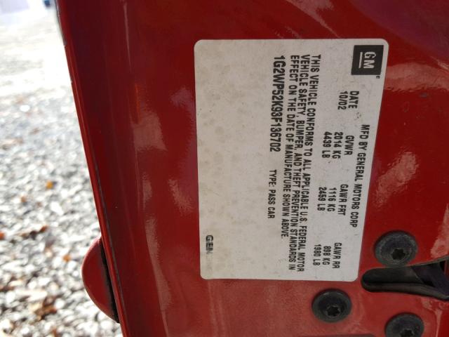 1G2WP52K93F136702 - 2003 PONTIAC GRAND PRIX RED photo 10