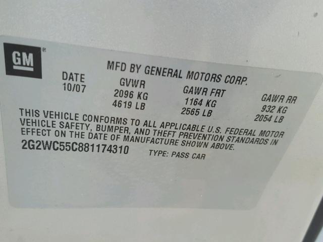 2G2WC55C881174310 - 2008 PONTIAC GRAND PRIX ვერცხლისფერი ფოტო 10