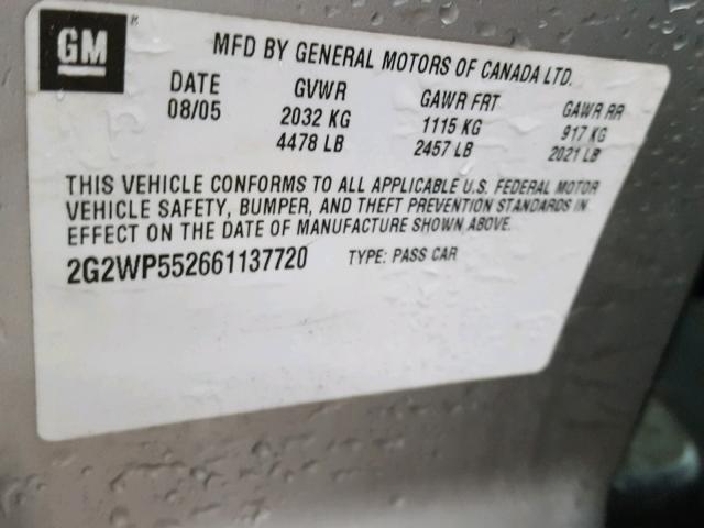 2G2WP552661137720 - 2006 PONTIAC GRAND PRIX ნაცრისფერი ფოტო 10